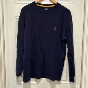 Polo Ralph Lauren Mens Long Sleeve Thermal Sleep Shirt, Blue Yellow Pony, Large